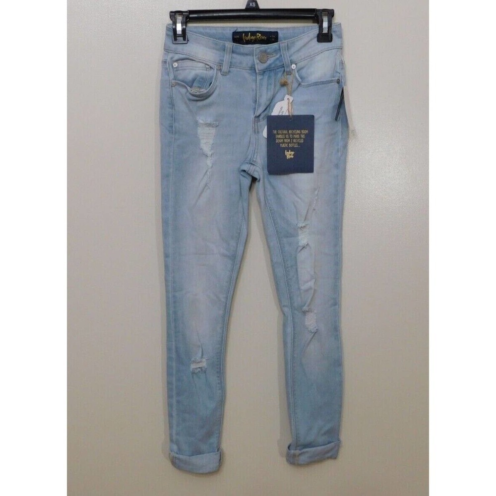 Jr503 indigo rein light blue juniors' ripped roll-Cuff skinny jeans size 0